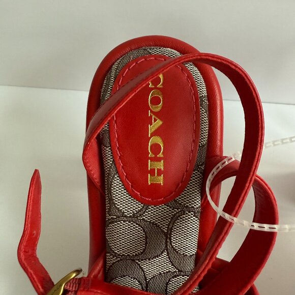 New w/o box COACH Quincey Signature Logo Ankle Strap Sandals Red Leather Sz 7.5 - Picture 3 of 8